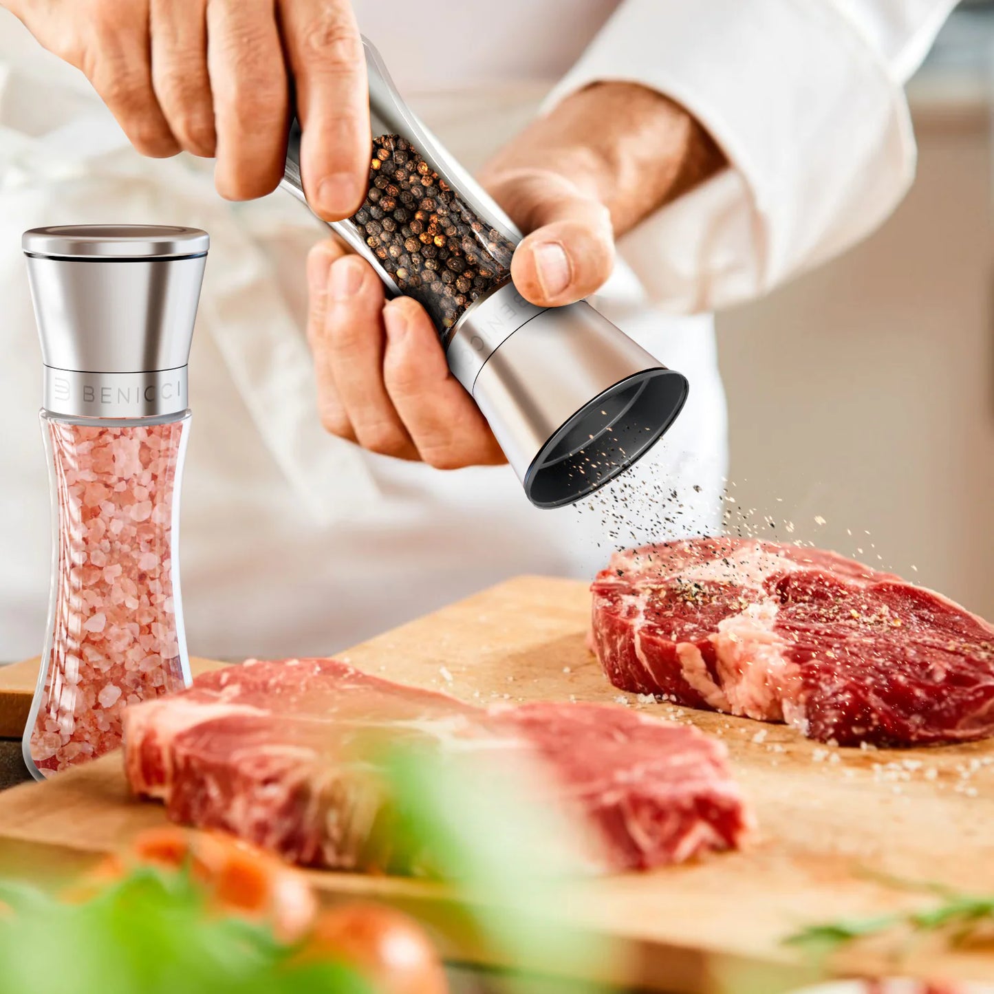 Refillable-  Benicci Stainless Steel Salt & Pepper Grinders