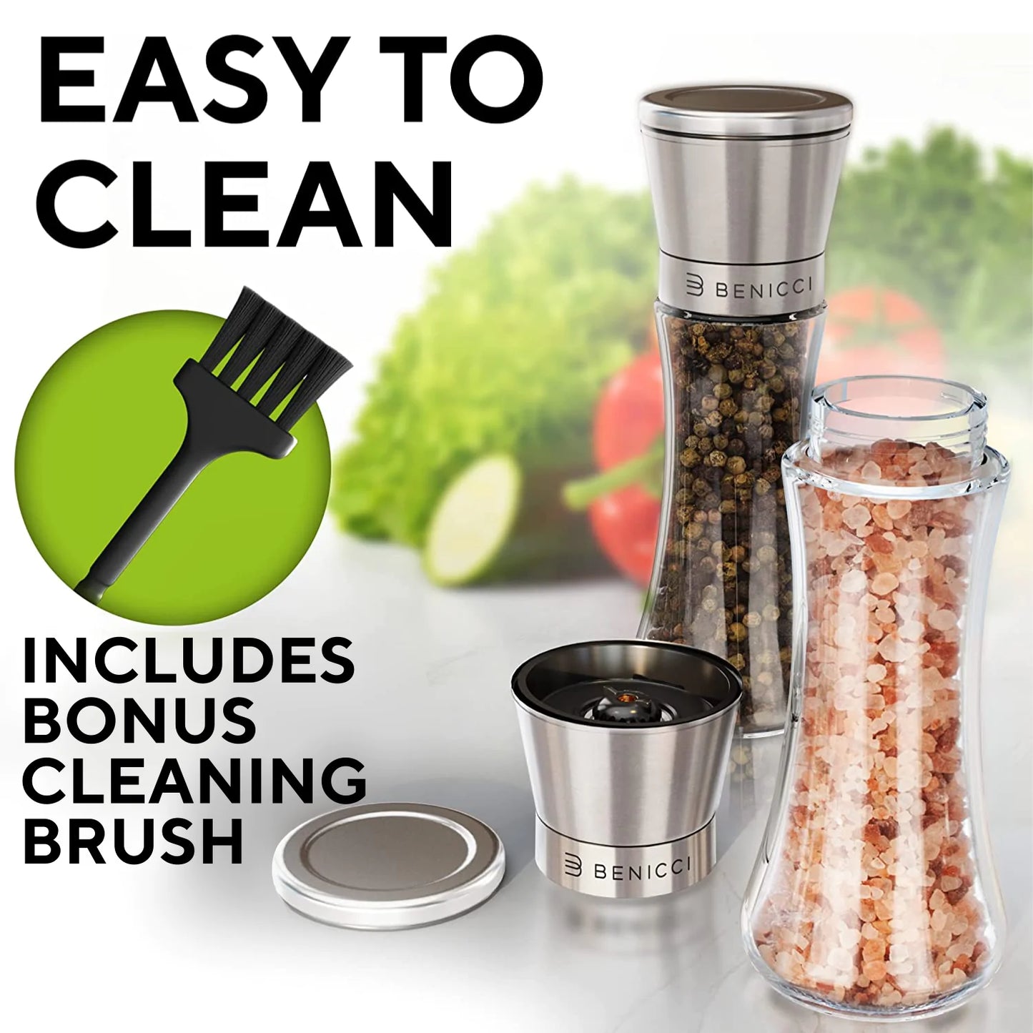 Refillable-  Benicci Stainless Steel Salt & Pepper Grinders